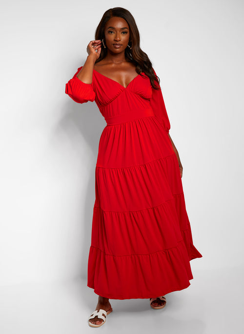 Dream Of Me Tiered Maxi A Line Dress - Red