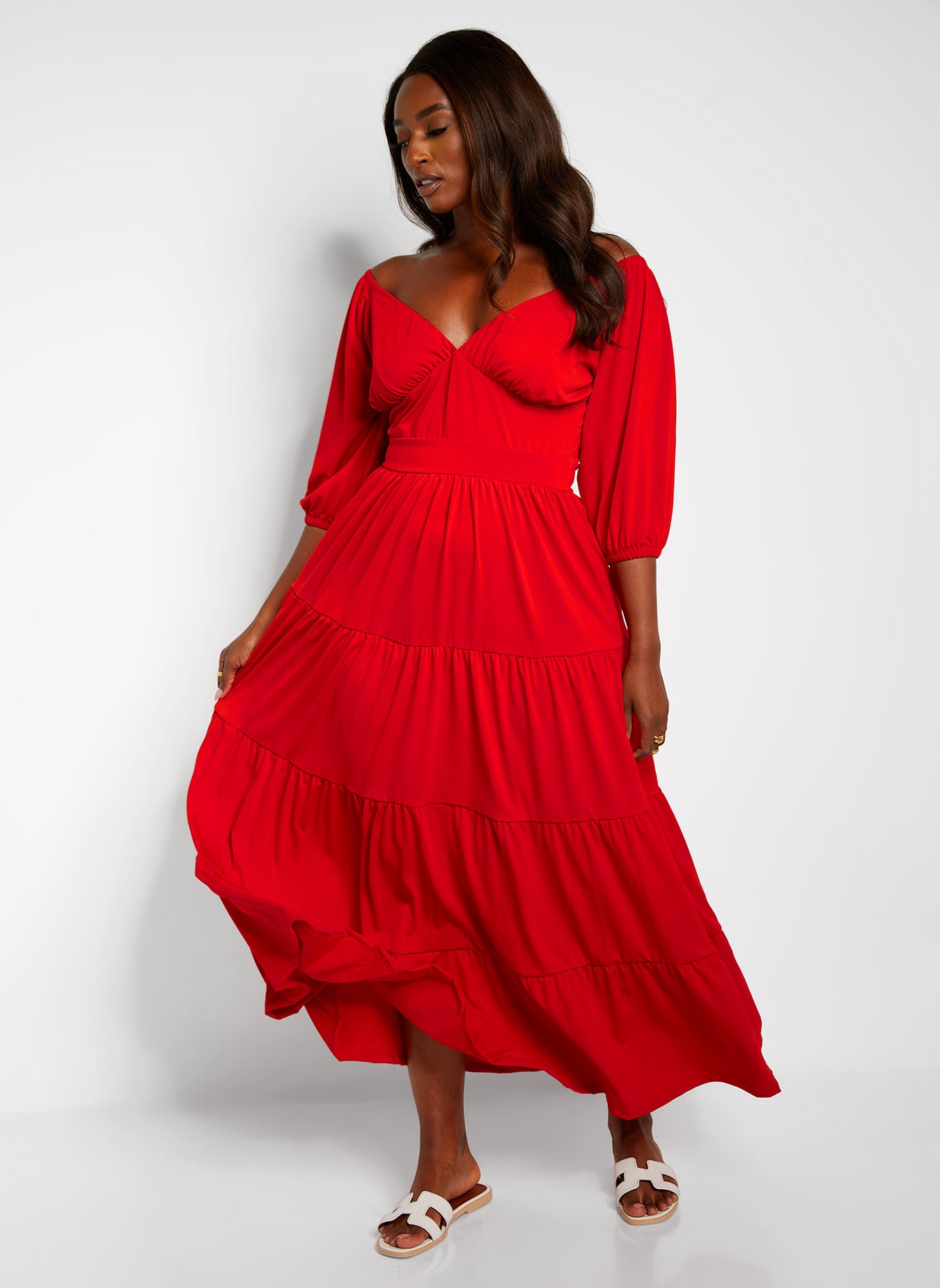 Dream Of Me Tiered Maxi A Line Dress - Red