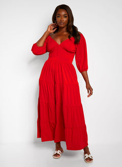 Dream Of Me Tiered Maxi A Line Dress - Red