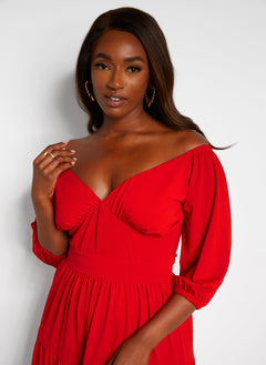 Dream Of Me Tiered Maxi A Line Dress - Red