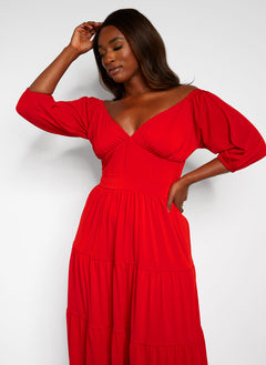 Dream Of Me Tiered Maxi A Line Dress - Red