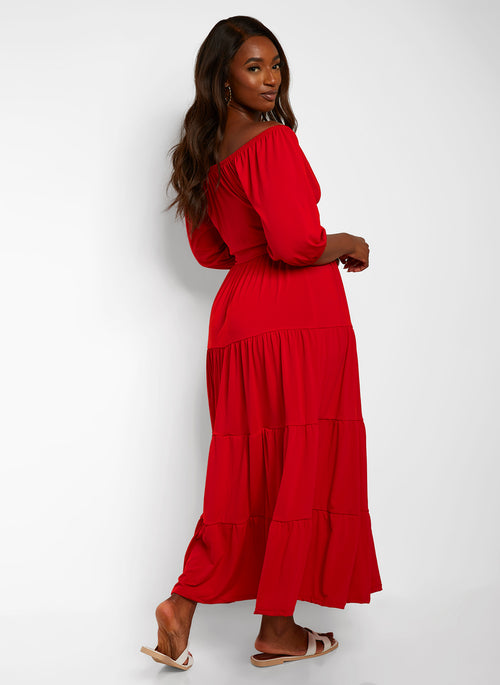 Dream Of Me Tiered Maxi A Line Dress - Red