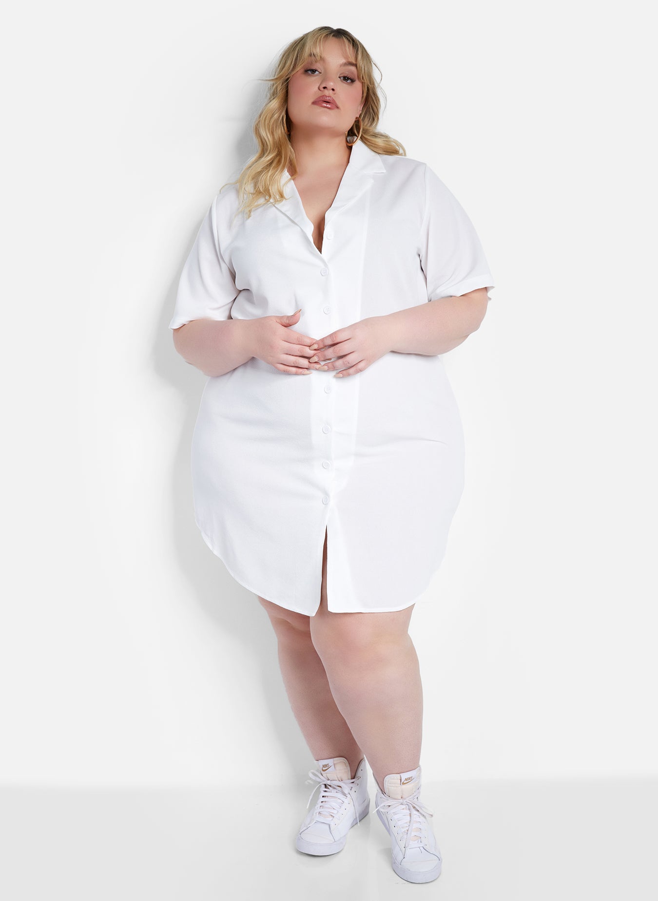 Eboni Button Down Mini Shift Dress - White