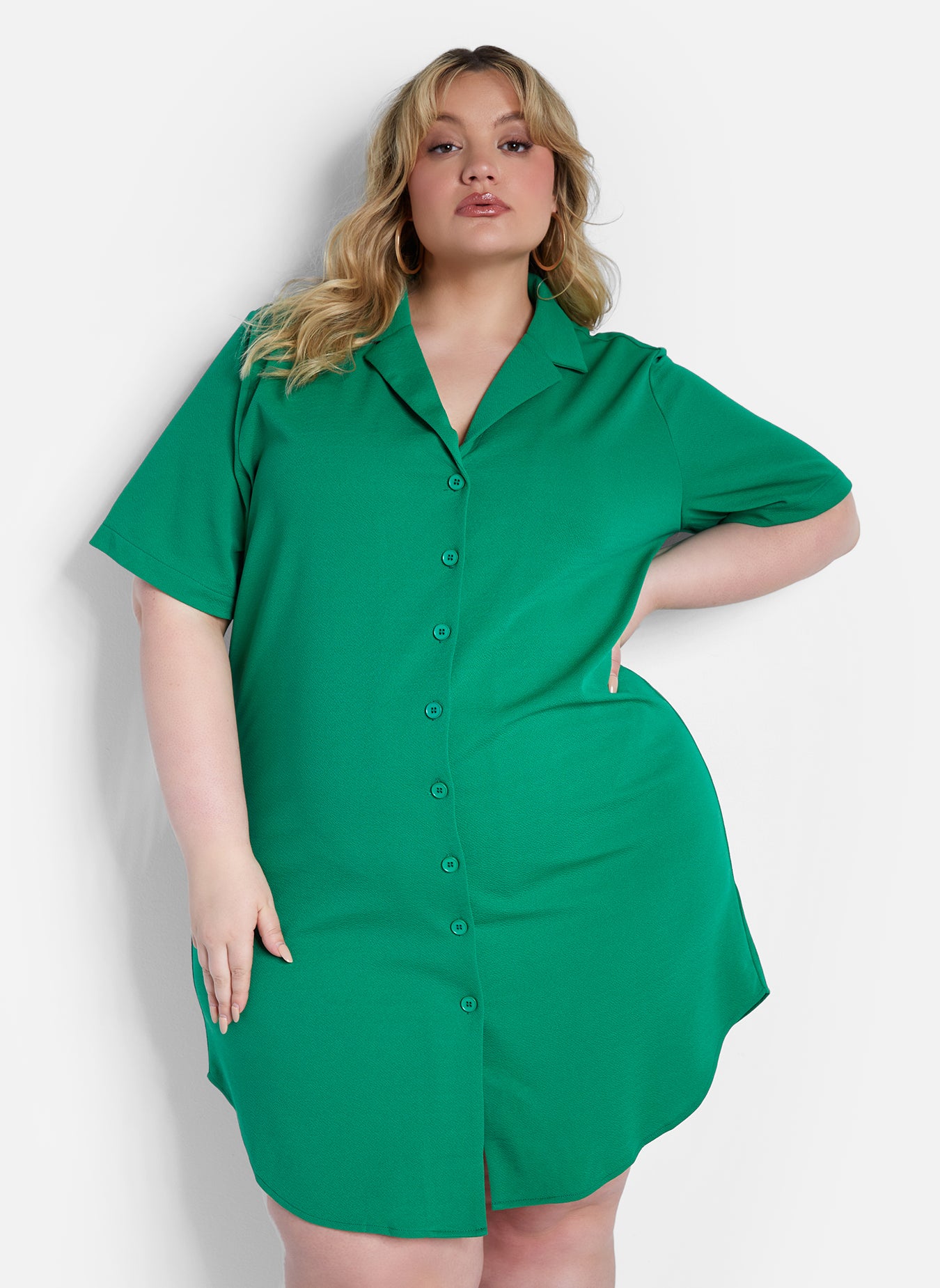 Eboni Button Down Mini Shift Dress - Green