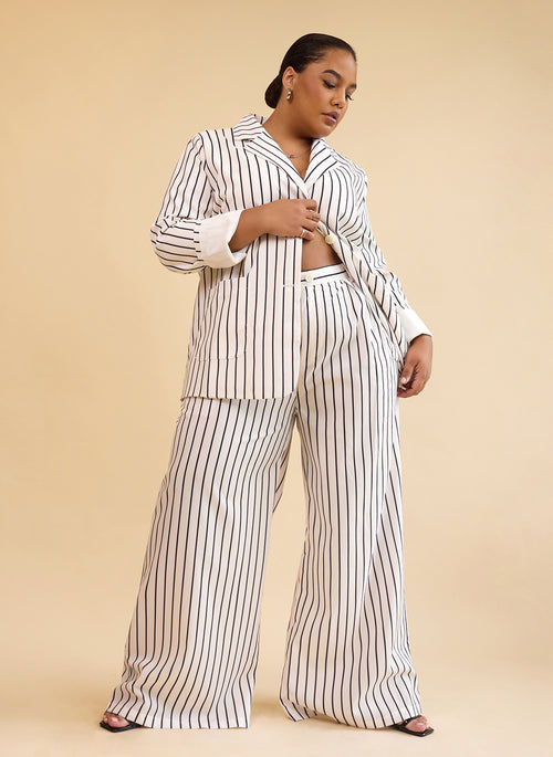 Edith Stripe Wide Leg Pants W. Pockets