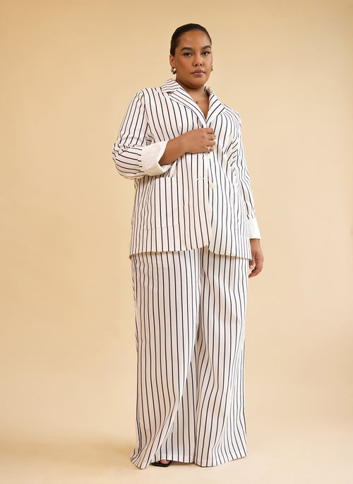 Edith Stripe Wide Leg Pants W. Pockets