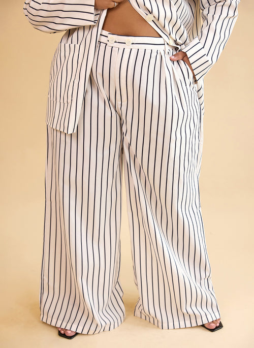 Edith Stripe Wide Leg Pants W. Pockets