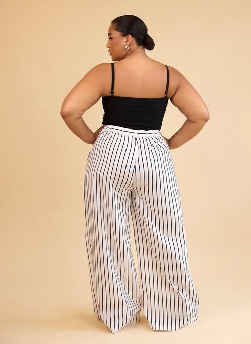 Edith Stripe Wide Leg Pants W. Pockets