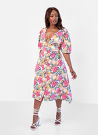 Elena Tropical Print A-Line Midi Dress