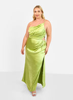 Emma Satin One Shoulder Maxi Dress - Chartreuse