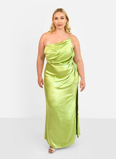 Emma Satin One Shoulder Maxi Dress - Chartreuse