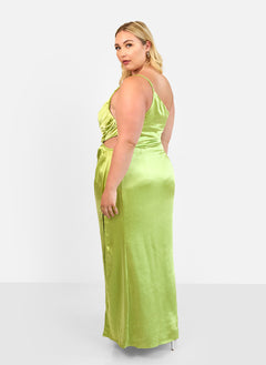 Emma Satin One Shoulder Maxi Dress - Chartreuse