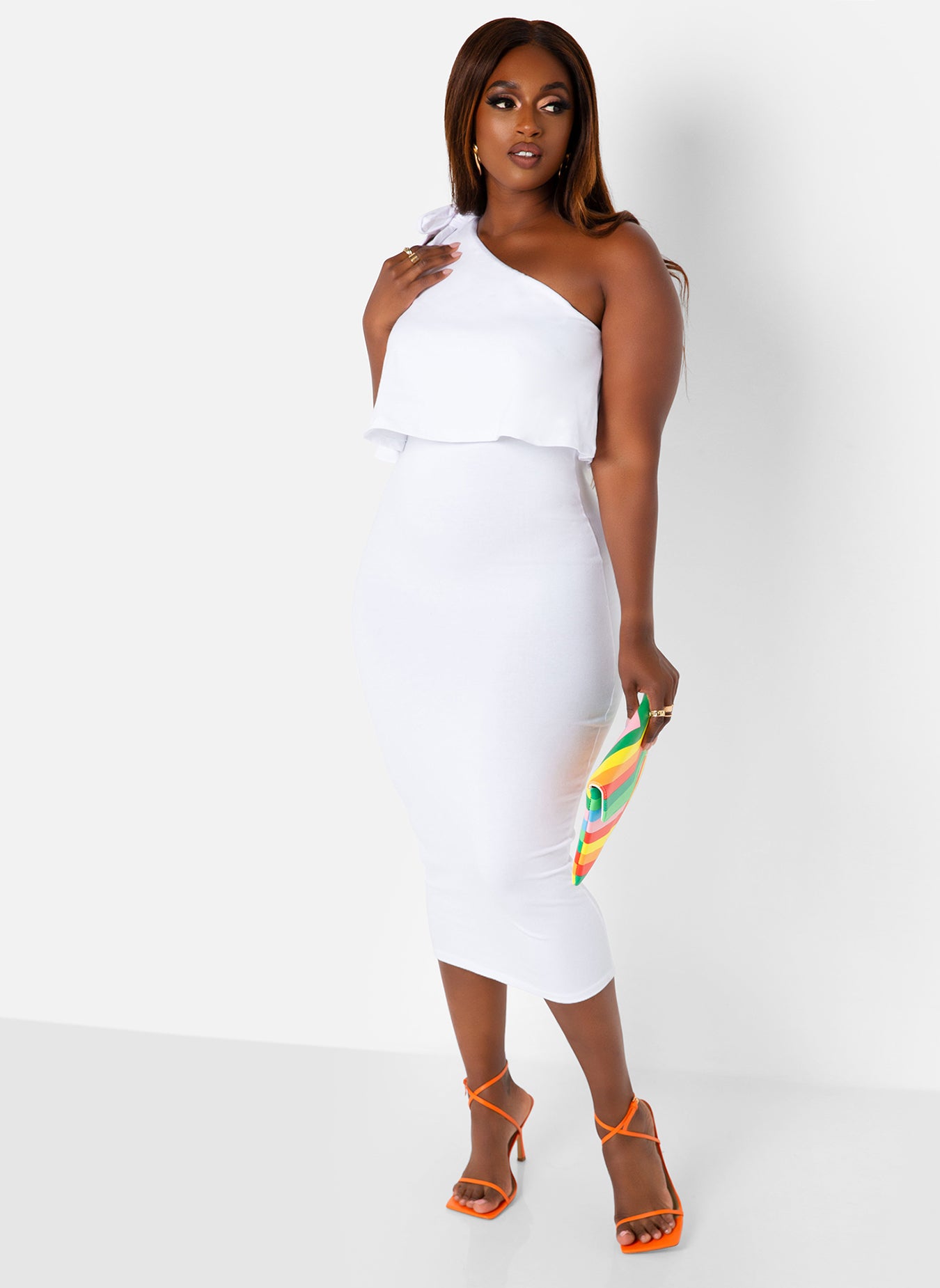 Essence Ruffle Midi Bodycon Dress - White