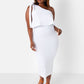 Essence Ruffle Midi Bodycon Dress - White