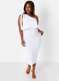 Essence Ruffle Midi Bodycon Dress - White