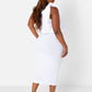 Essence Ruffle Midi Bodycon Dress - White