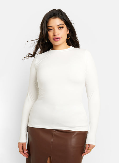 Essential Crew Neck Full Length Top - White