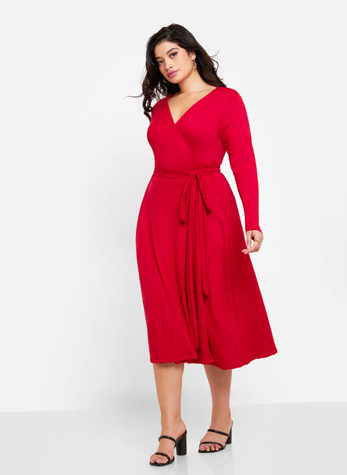 Essential Long Sleeve Midi Wrap Dress