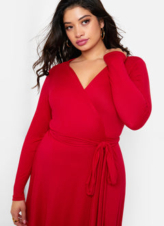 Essential Long Sleeve Midi Wrap Dress