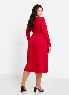 Essential Long Sleeve Midi Wrap Dress