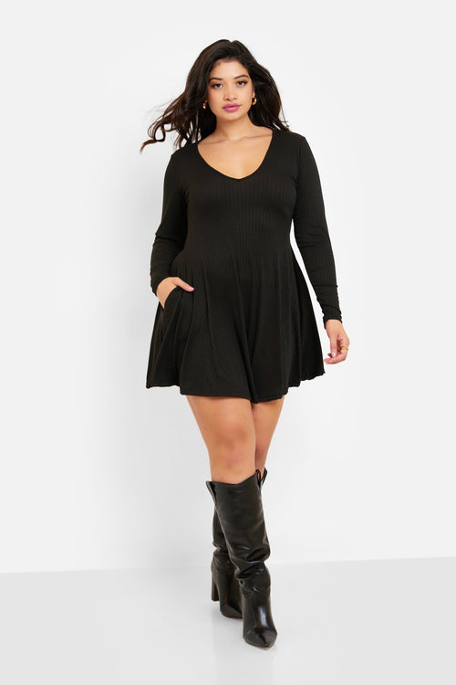 Essential Ribbed Scoop Neck Mini Skater Dress