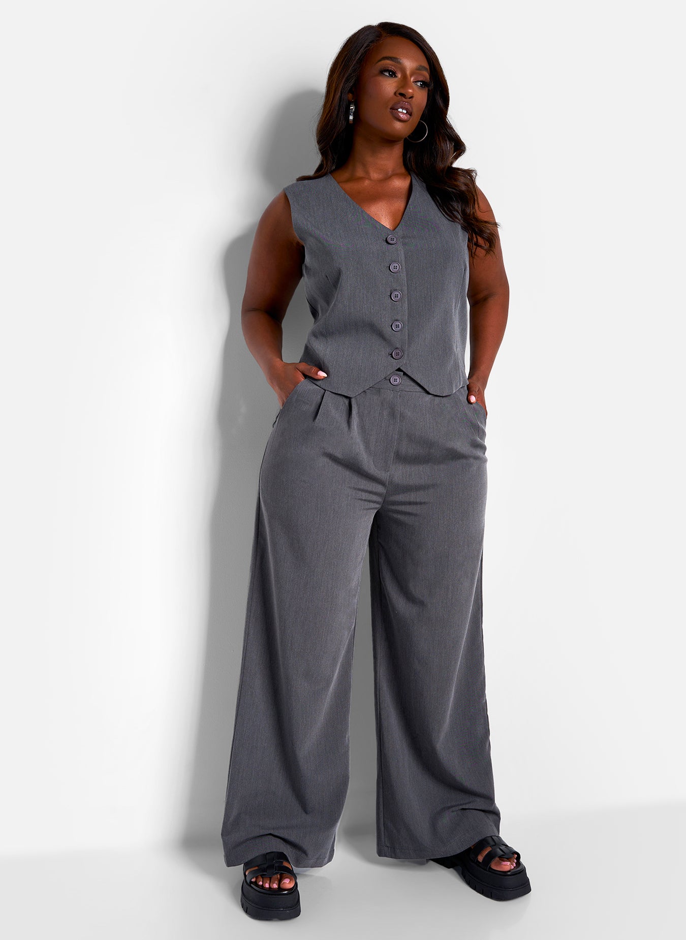 Office Babe Wide Leg Trousers - Charcoal