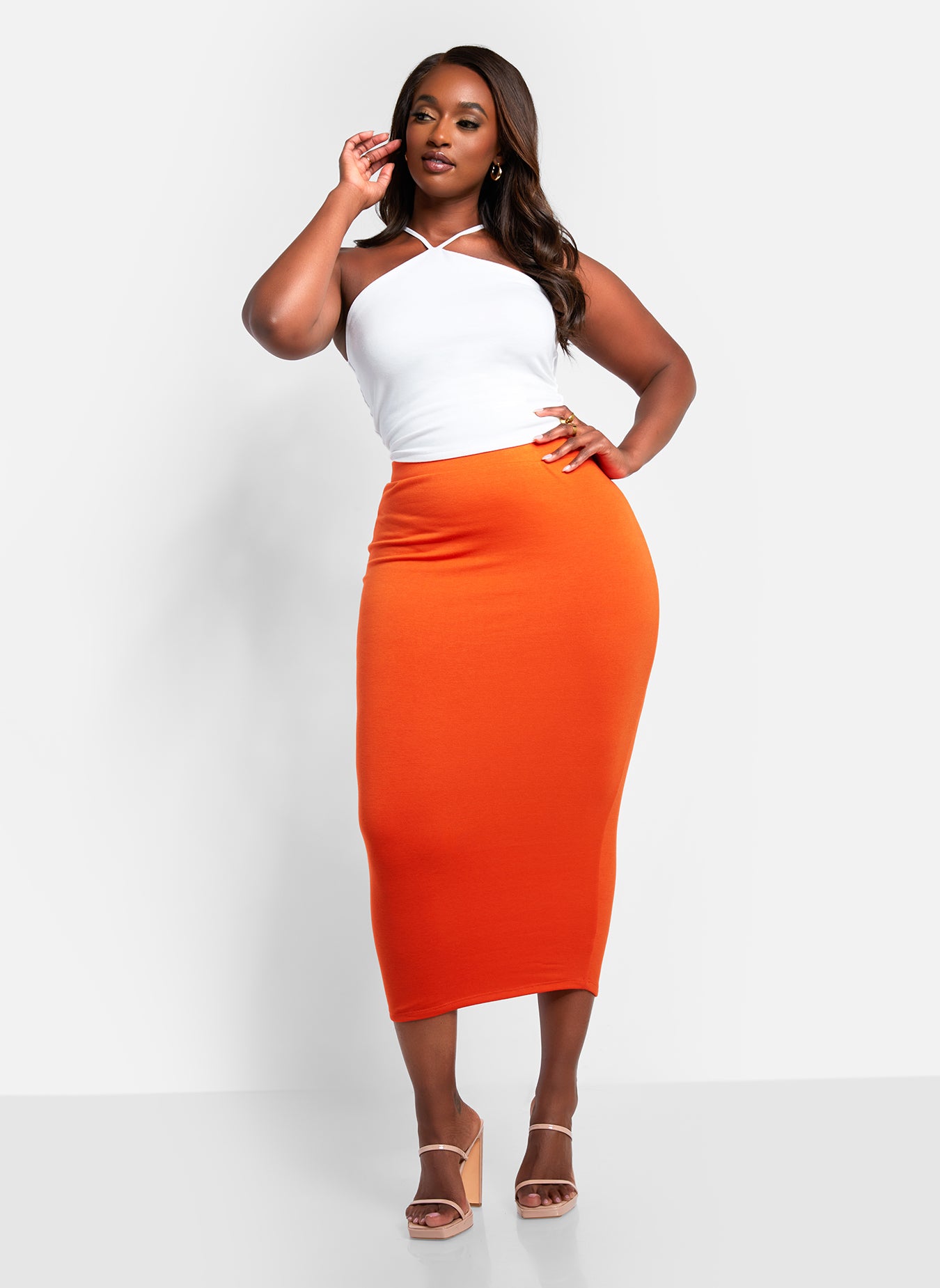 Essential Midi Bodycon Skirt - Orange