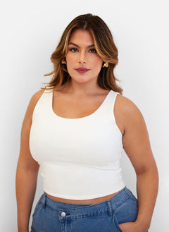 Essential Scoop Neck Tank Crop Top - White