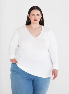 Essential V Neck Top - White