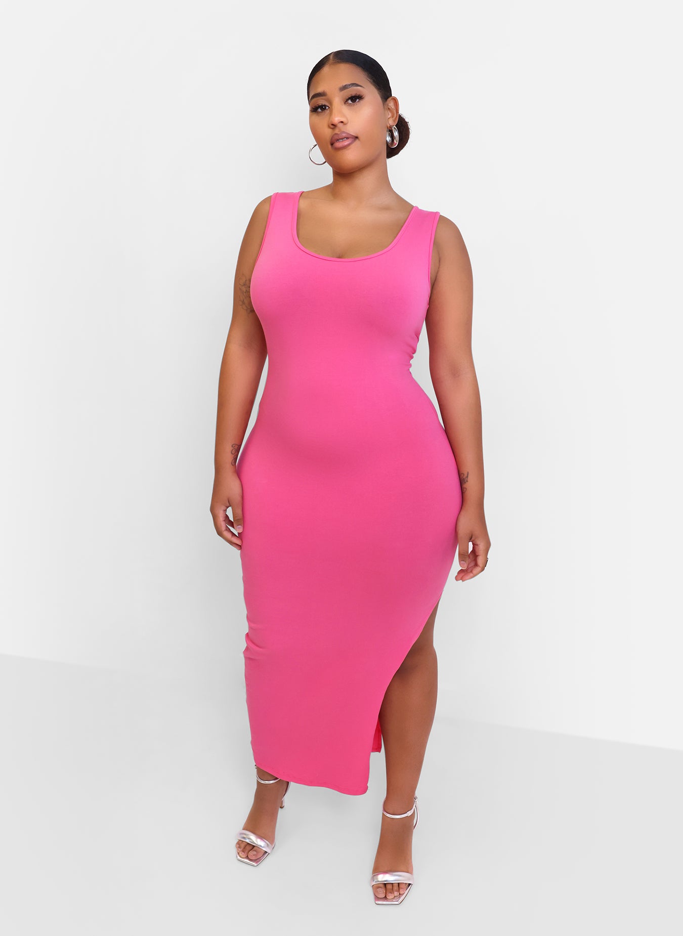 Essential Cotton Maxi Dress w. Side Slit - Bubble Gum Pink