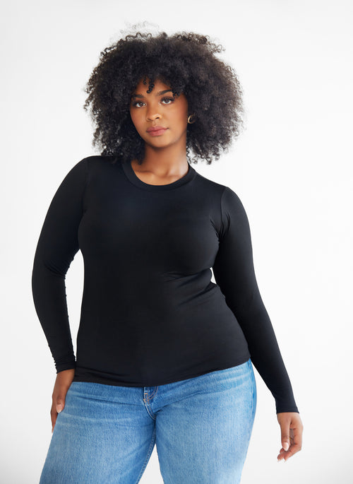 Essential Crew Neck Full Length  Top - Black