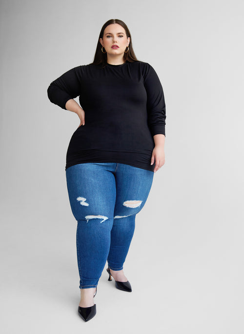 Essential Crew Neck Full Length  Top - Black