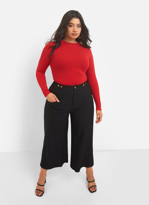 Essential Long Sleeve Crew Neck Top - Red