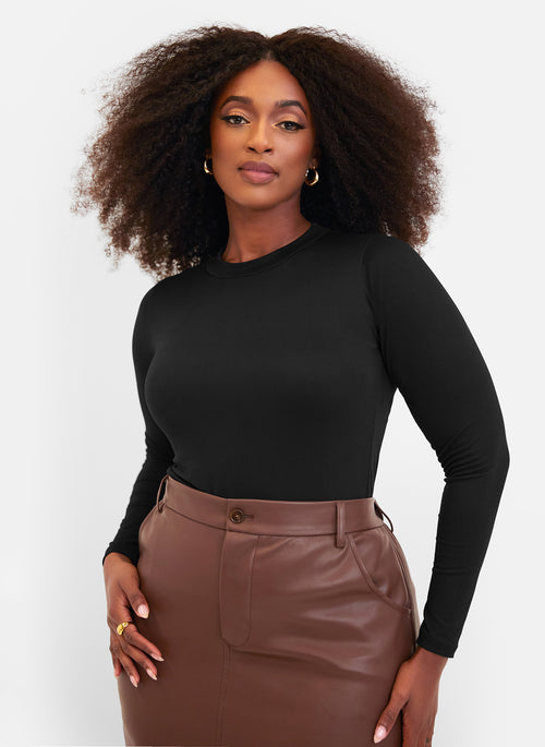 Essential Crew Neck Full Length  Top - Black