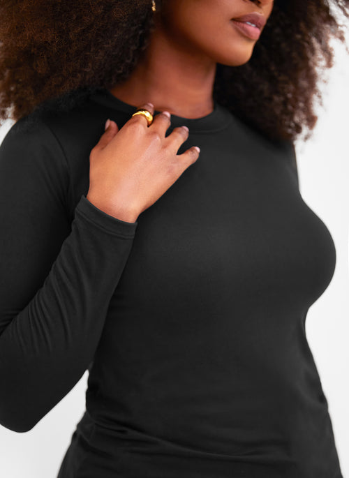 Essential Crew Neck Full Length  Top - Black