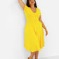 Essential V-Neck Midi Skater Dress - Yellow