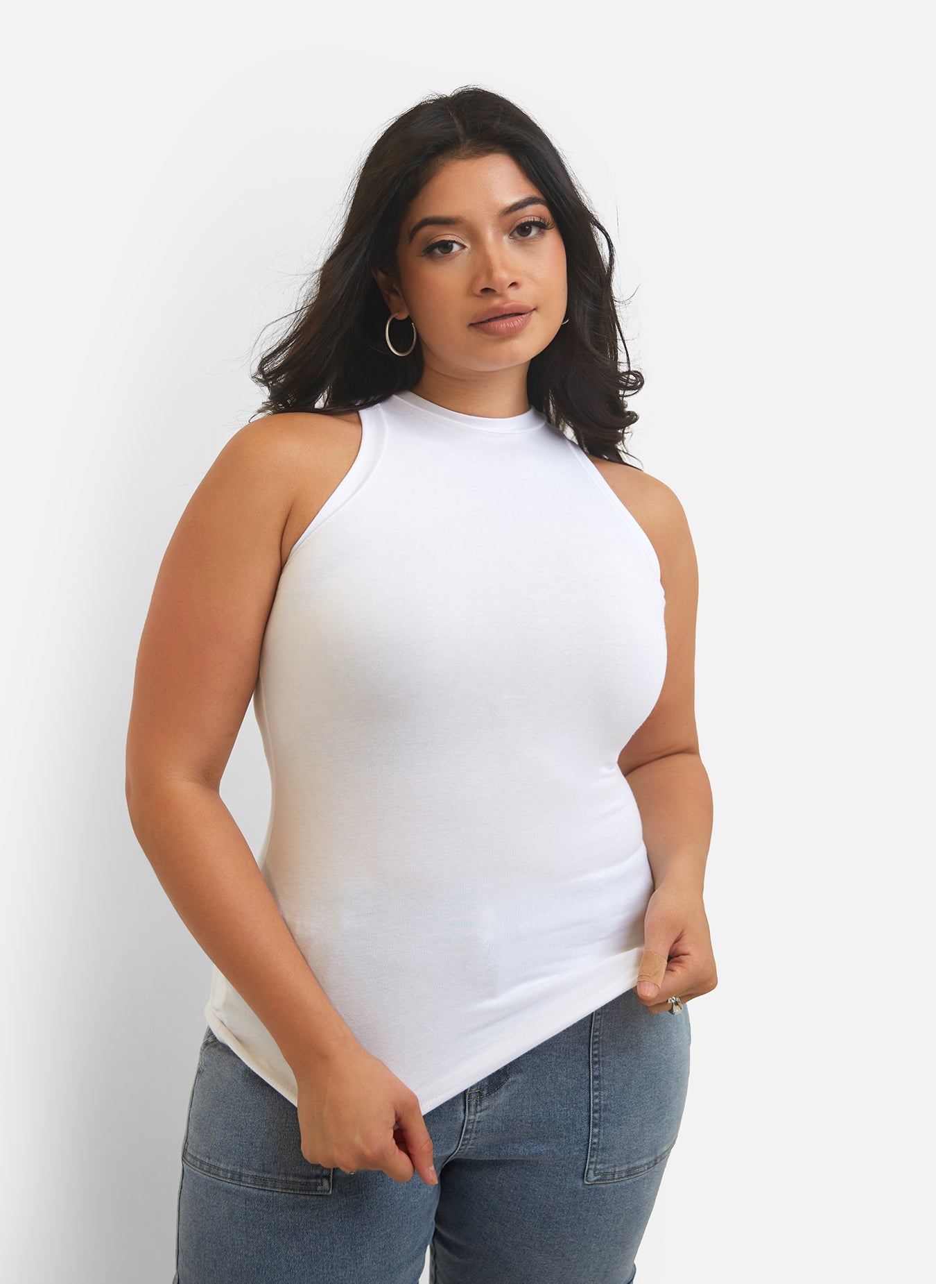 Essential High Neck Tank Top - White