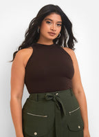 Essential High Neck Tank Top - Brown