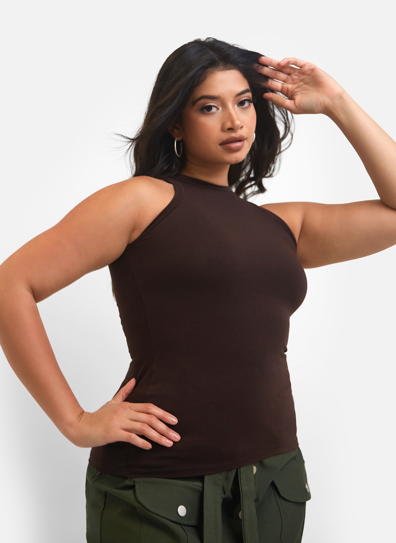 Essential High Neck Tank Top - Brown