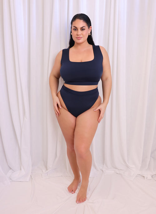 Essential High Waist Bikini Bottom - Navy