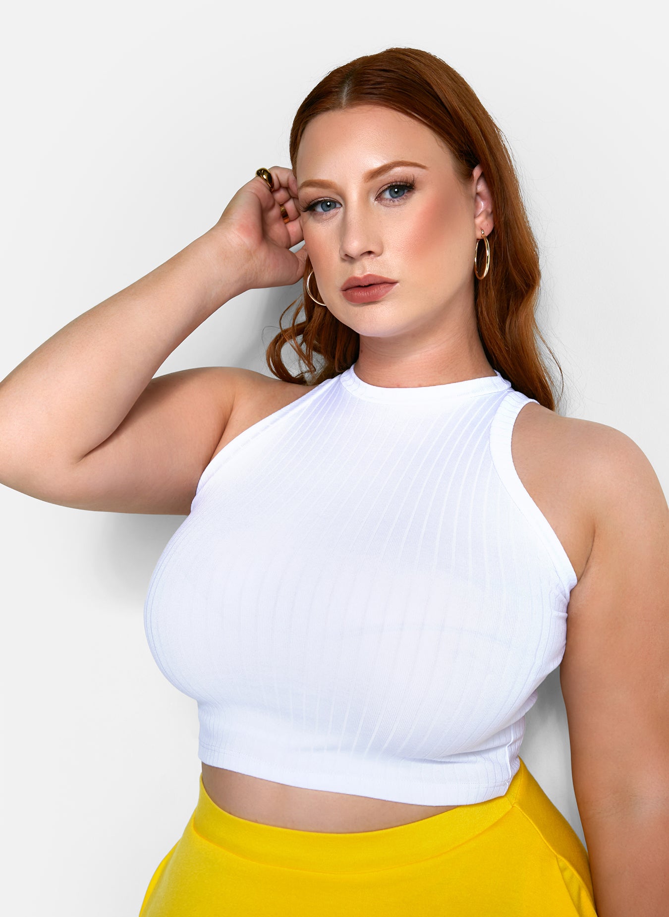 Essential Ribbed High Neck Crop Top - White
