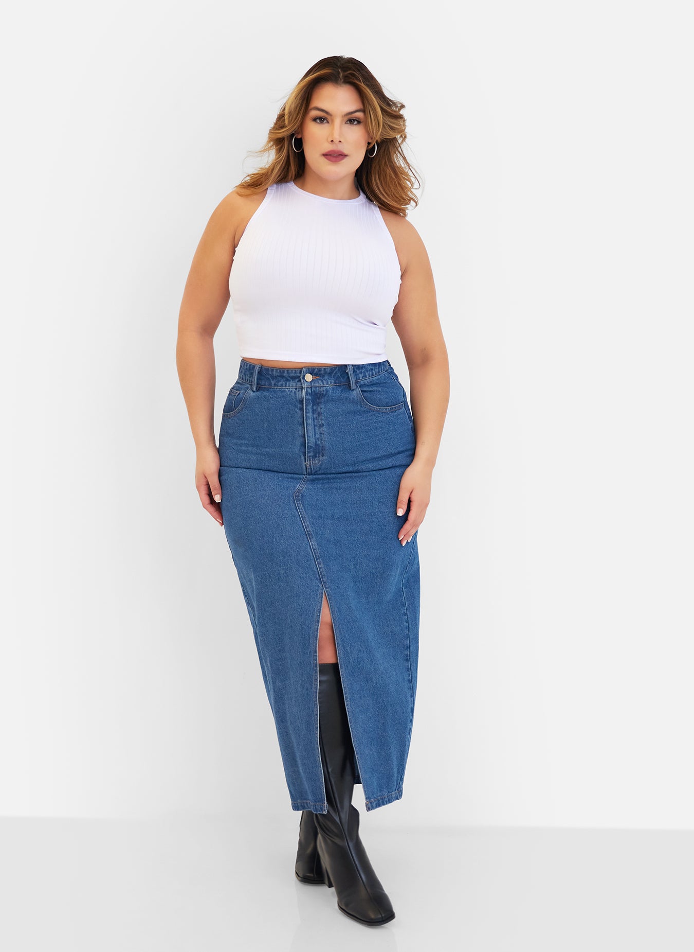 Essential Ribbed High Neck Crop Top - White