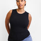 Essential Ribbed High Neck Tank Top - Black