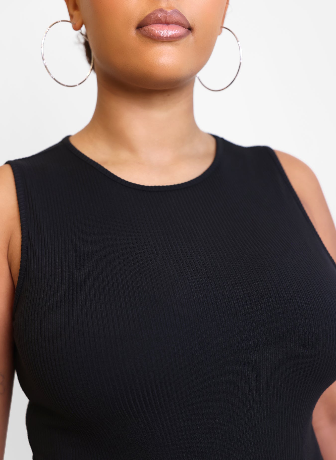 Essential Ribbed High Neck Tank Top - Black