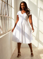 Essential V-Neck Skater Midi Dress - White