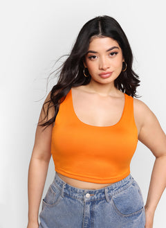 Essential Scoop Neck Crop Top - Orange