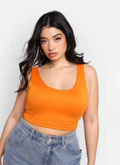 Essential Scoop Neck Crop Top - Orange