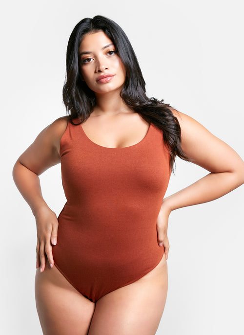 Essential Scoop Neck Tank Bodysuit - Mocha