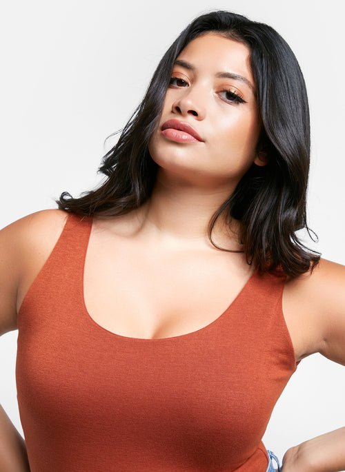 Essential Scoop Neck Tank Bodysuit - Mocha