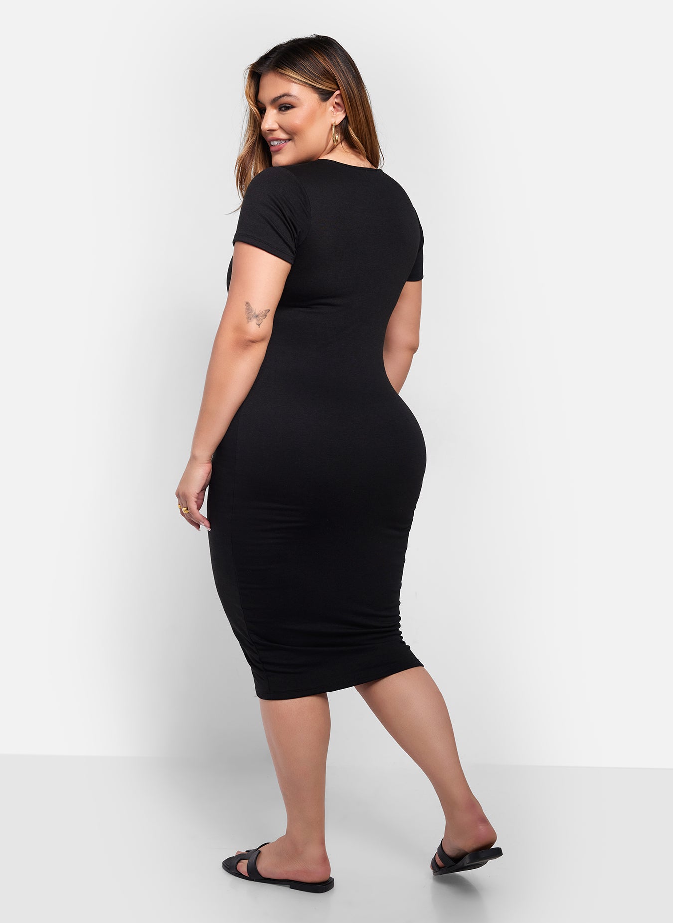 Essential Scoop Neck Midi Bodycon Dress - Black